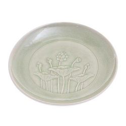Flavorful,'Hand Crafted Celadon Ceramic Lotus Flower Salad Plate'