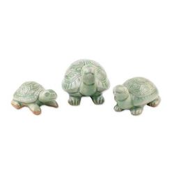 'Lucky Turtles' (set of 3) - Celadon Ceramic Sculptures