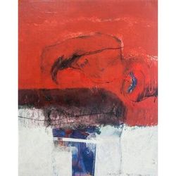 Energy II,'Red & White Abstract acrylic on Canvas Painting'