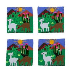 Andean Life,'Animal-Themed Cotton Blend Arpillera Coasters (Set of 4)'