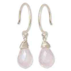 'Dewdrops' - Hand Made Sterling Sivler and Rose Quartz Dangle Earrings