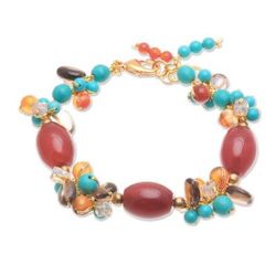 'Gold-Accented Multi-Gemstone Beaded Bracelet from Thailand'