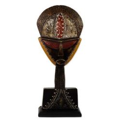 Good Lady,'Multicolor Handcrafted African Mask on Stand'