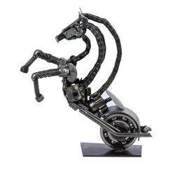 Rustic Horsepower,'11 Inch Rustic Motorbike Horse Recycled Auto Parts Sculpture'
