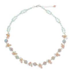 Pastel Mood,'Handmade Rose Quartz and Cultured Pearl Pendant Necklace'