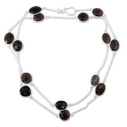 'Duduma Majesty' - Sterling Silver and Smokey Quartz Station Neckl