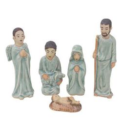 Blessed Nativity,'Hand Crafted Celadon Ceramic Nativity Statuettes (set of 5)'