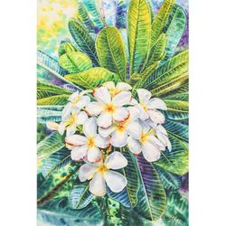 White Frangipani II,'Signed Impressionist Watercolor Painting of White Flowers'