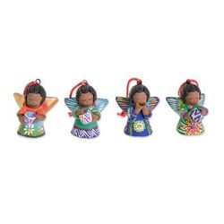 Forest Angels,'Handcrafted Ceramic Angel Ornaments (Set of 4)'