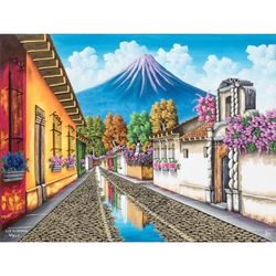 Street of the Bells,'Antigua Guatemala Signed Oil on Canvas Painting'