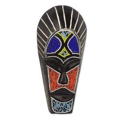 Wangari Warrior,'Black African Mask Wood Recycled Glass Beads from Ghana'