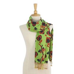 Radiant Garden,'Green and Orange Cotton Floral Scarf Handmade in Thailand'