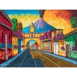 Santa Catalina Arch II,'Signed Stretched Oil Painting of Traditional Street'