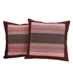 Cotton cushion covers, 'Bangkok Brown' (pair)
