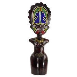 Good Life Obrapa,'Good Life Akan Doll Beaded Wood Sculpture Collectible Art'