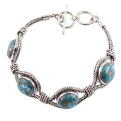 Heavenly Blues,'Sterling Silver and Composite Turquoise Link Bracelet'