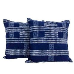 Indigo Dreams,'Hand Crafted Blue Batik Square Cushion Covers (Pair)'