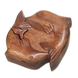 Wood puzzle box, 'Dancing Dolphins'