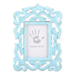 Regal Portrait,'Hand Carved Aqua Green Mango Wood Photo Frame (4x6)'