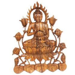 Wood relief panel, 'Enlightened Buddha'