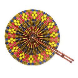 Round Mesmerize,'Printed Round Cotton and Leather Hand Fan from Ghana'
