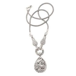 Garden Peacocks,'Peacock Oxidized Sterling Silver Y-Necklace'