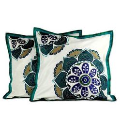 'Teal Bouquet' (pair) - Hand Made Floral Patterned Cushion Covers
