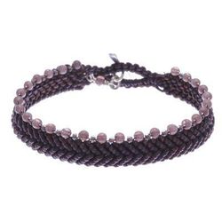 Marquee in Dark Brown,'Brown Macrame Wristband Bracelet with Quartz'