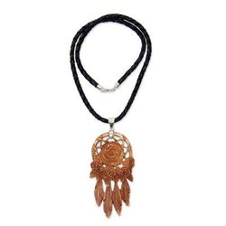 Rose Bouquet,'Balinese Hand Carved Floral Bone and Leather Necklace'