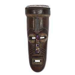 Urhobo Festival,'Recycled Glass Beaded African Wood Mask from Ghana'