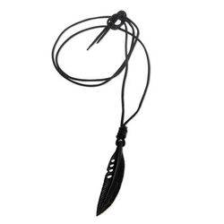 Crow Feather Totem,'Hand Carved Horn Necklace on Leather Cords'
