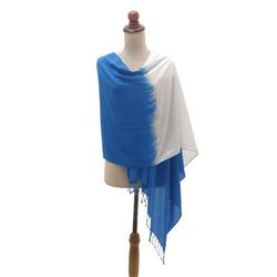 Night and Day,'Blue and White Hand Crafted Rayon Shawl'