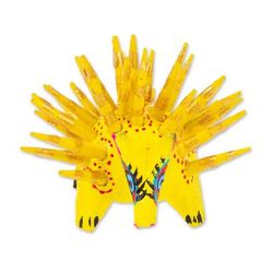 'Hand-Painted Wood Alebrije Porcupine Figurine in Yellow'