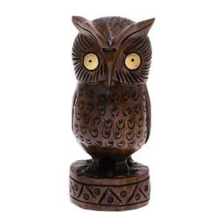 Wood statuette, 'Vigilant Owl'