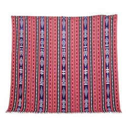 Rustic,'Red and Blue Striped Hand-Woven Cotton Throw Blanket'
