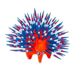 Cute Porcupine in Red,'Copal Wood Alebrije Porcupine Sculpture in Red and Blue'