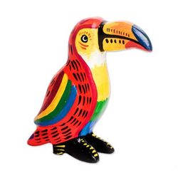 Tranquil Toucan,'Handmade Guatemalan Multicolored Wood Figurine of Bird'