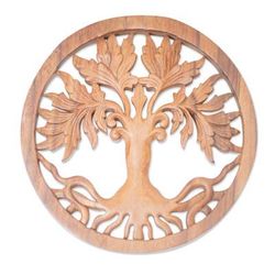 Chaya,'Balinese Crafted Plant Wood Wall Relief Panel'
