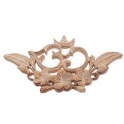 Verdant Om,'Handcrafted Suar Wood Floral Leafy Om Relief Panel from Bali'