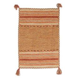 Delhi Delight in Brown,'Hand Woven Cotton Geometric Dhurrie Rug from India (2x3)'