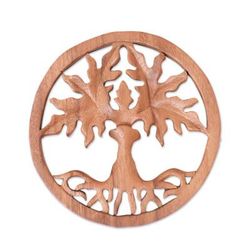 'Hand-Carved Polished Brown Suar Wood Relief Panel from Bali'