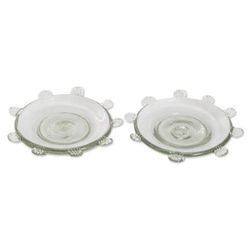 Feathers,'Pair of Blown Recycled Glass Dessert Plates from Guatemala'