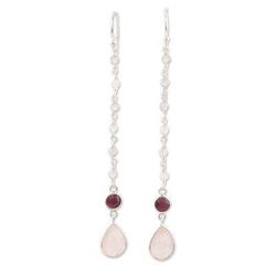 Tow the Line,'Garnet and Rose Quartz Dangle Earrings'