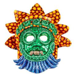 Rain God in Colors,'Handcrafted Mexican Rain God Mask in Papier Mache'