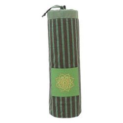 Large Striped Mandala,'Green Ikat Cotton Yoga Mat Carrier from Java'