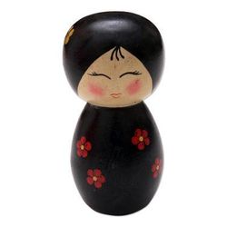 Shy Lady in Black,'Small Albesia Wood Statuette in Black'