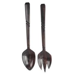 Kitchen Invite,'Hand-Carved Ebony Wood Decorative Fork and Spoon Set'
