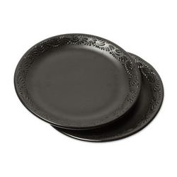Tradition in Black,'Handcrafted Ceramic Dinner Plates (Pair)'