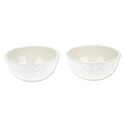 '2 Talavera Style Hand-Painted Ceramic Bowls in Alabaster'