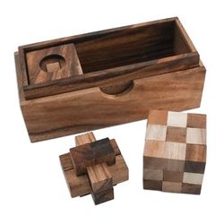 Three Puzzles,'Set of Three Handcrafted Wood Puzzles from Thailand'